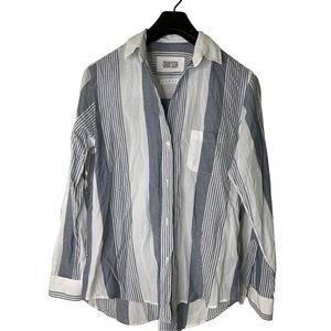 Grayson The Hero button front shirt 100% cotton top blouse gray striped size 2